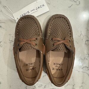 Janie and Jack Brown Boat Shoes with Perforated Leather